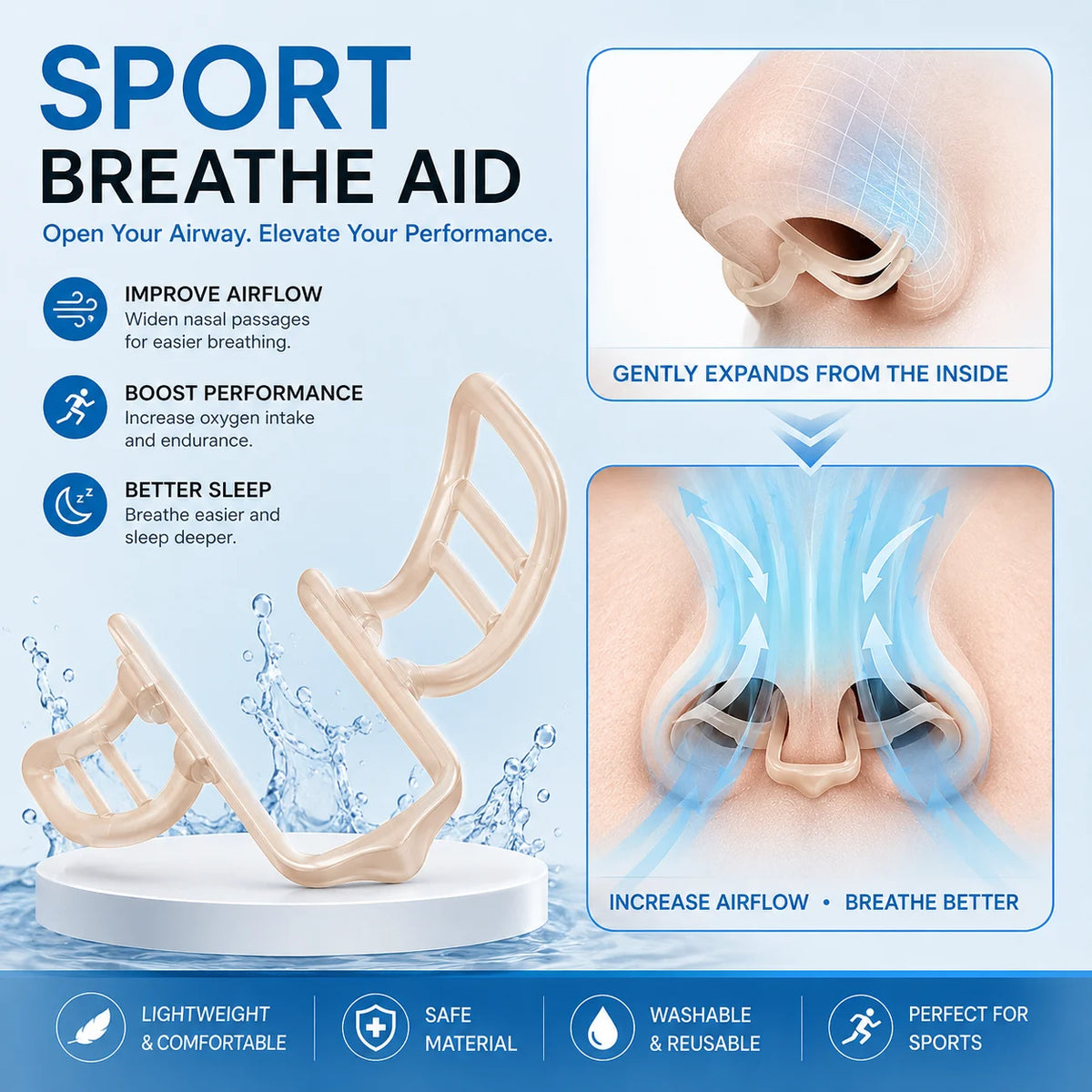 Dilatador Nasal Anti Ronquidos, Clip Nasal de Silicona para Deportes, Facilita la Respiración, Dispositivo para Dejar de Roncar, Mejora el Sueño