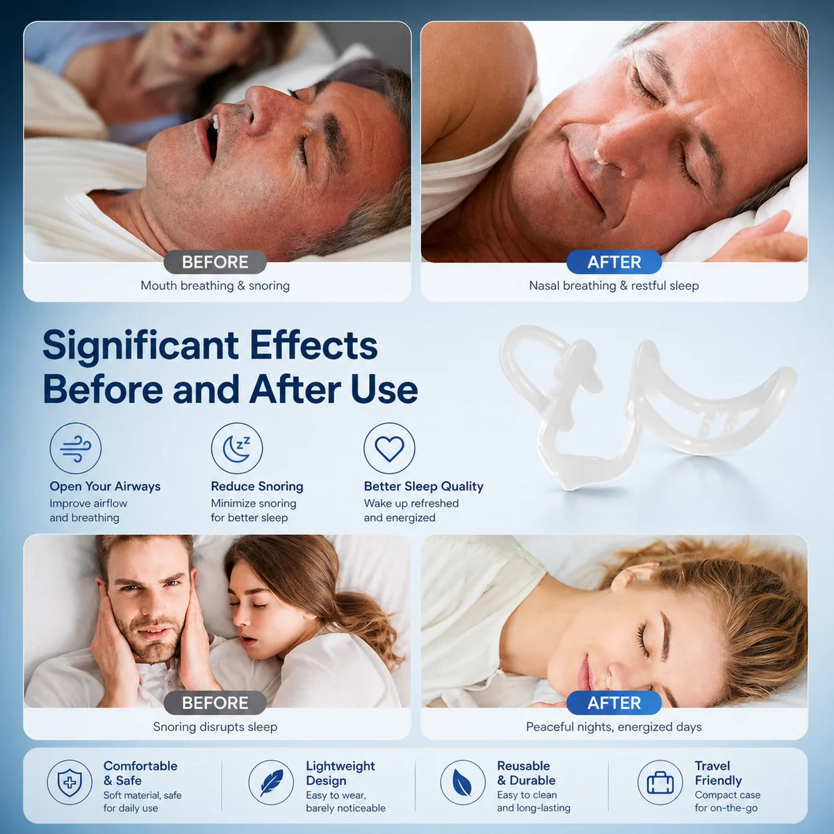 Dilatador Nasal Anti Ronquidos, Clip Nasal de Silicona para Deportes, Facilita la Respiración, Dispositivo para Dejar de Roncar, Mejora el Sueño